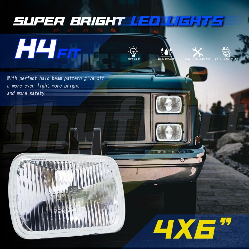 SHYFRULT For Chevy-Pickup 1981-87 C10 K10 Blazer 4x6" LED Headlights