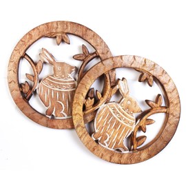 Set of 2 Rabbit Wooden Trivets for Hot Pots and Pans Tea Pot Holders Hot Pads Modern Farmhouse Kitchen Counter Décor | 8 Inch Diameter