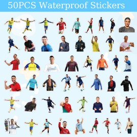 Pack of 50 Stickers Cristiano Ronaldo, Football Star Sticker, Waterproof Sticker Set, Vinyl Football Sticker for Guitar, Car, Luggage, Laptop Sticker, Teenagers and Adults