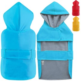 LeerKing Dog Raincoat Waterproof Double Layer Soft Lining Breathable Rain Jacket with Adjust Waist Strap Hooded Slicker Poncho for Small to 5X-Large Dogs, Blue, L