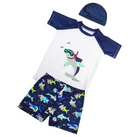 TODREMOU Boys Swimming Costume 2-10 Years - Boys Swimming Trunks Shorts & Swim Top UV Protection UPF 50+