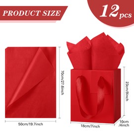 Tenare 12 Pcs Small Gift Bags Mini Paper Bag with Handle Tissue Happy Graduation Father's Day 4th of July Party Favor Supplies(7 * 4 * 9inch/ 18 * 10 * 23cm,Red)