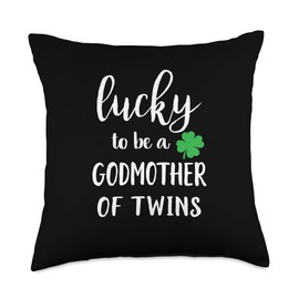Lucky Godmother of Twins Cute Irish Shamrock St Patricks Day Throw Pillow