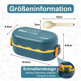 Huotflame Bento Box Lunchbox mit Besteck – Kompakte Doppel-Schicht Brotdose 850ml für Erwachsene & Kinder – Mikrowellengeeignet BPA-frei Snackbox mit Fächern für Schule Büro Camping