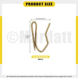 Mardatt 58Pcs Bronze Metal Curtain Hooks, 1" Drapery Hooks Pins Pinch Pleat Hooks Pin-On Drapery Hook Pins for Window Curtain, Door Curtain and Shower Curtain(Bronze)