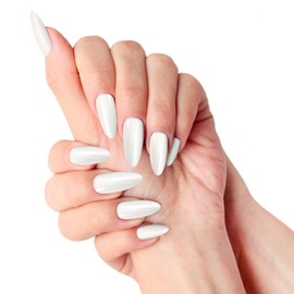 AFGHOUZ White Artificial Press on Nails Medium Almond, Full Cover Glue on Nails for Women, 10 Pcs Reusable, Suitable for Many Occasions