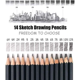 Calmind Juego de Lápices de Dibujo Profesionales 14 Pack; Kit para Dibujar Arte Profesional de Artistas, Arquitectos; Lápiz de Bosquejo y Carbón para Proyectos, Escritura de Calidad (Negro, 14)