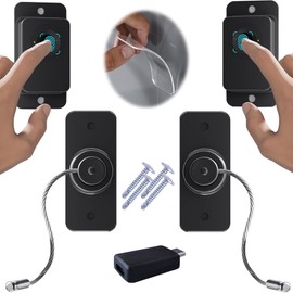 Bstsilver 2-Pack Fingerprint Refrigerator Cable Lock Childproof Security for Filing Cabinet Door Drawer Freezer 90 Degree Window Lock French Fridge Latch RV Furniture Anchors Anti Tip, Adhesive/Drill