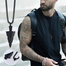 Hisatan Mens Cremation Urn Necklace for Ashes,Stainless Steel Tribal Spearpoint Arrowhead Memorial Pendant,Bereavement Keepsakes Gifts,Black