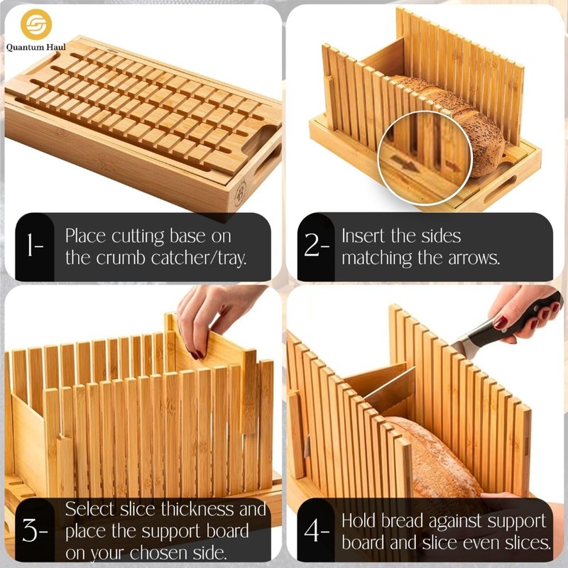 Bamboo Bread Slicer with High-Grade Stainless Steel Knife – Adjustable