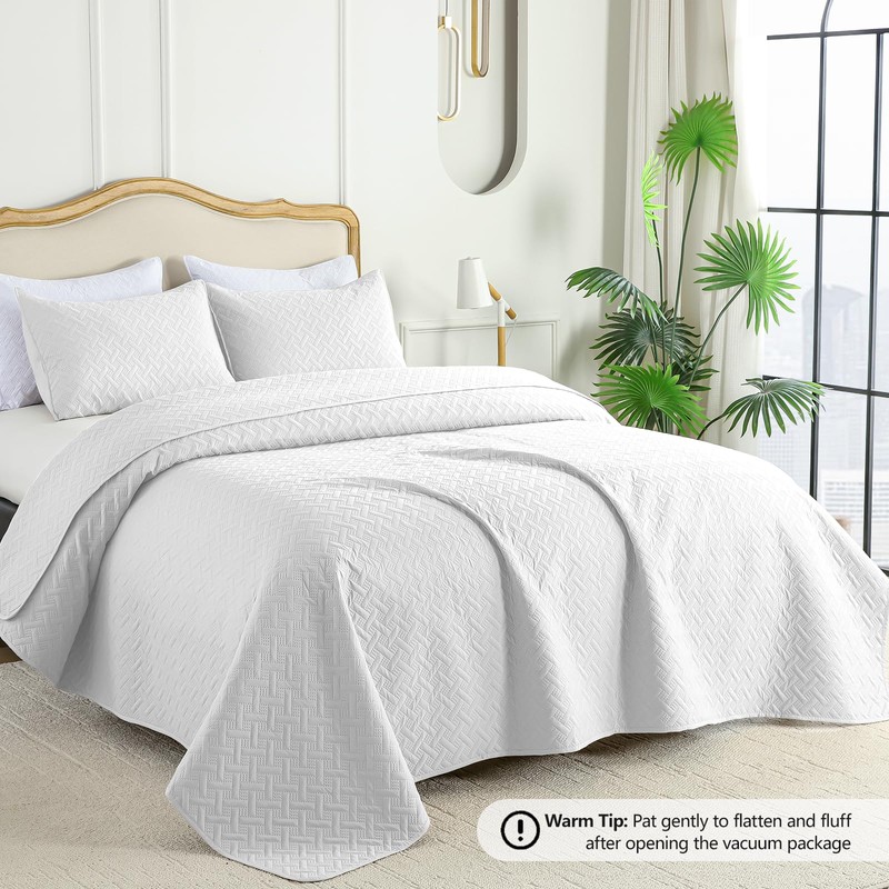 FLYMME Queen Quilt Bedding Set White Lightweight Bedspreads Full Size,Modern