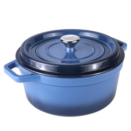 HAUSHOF 5.3QT Enameled Cast Iron Dutch Oven with Lid, Non-Stick Pot for Sourdough Bread Baking, Stewing, Rosting, Blue