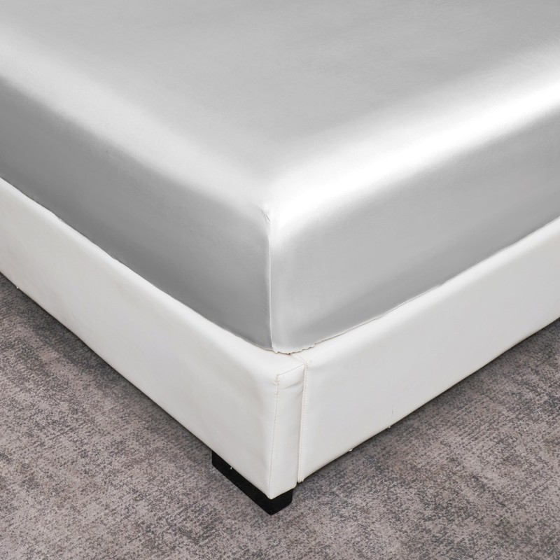 DuShow Satin Fitted Sheet King White,Silky Deep Pocket Satin Bed