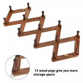 Homode Vintage Wood Expandable Peg Rack- Multi-Purpose Accordion Wall Hangers...