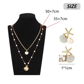 2 Pieces Shell Necklaces, 1 Pair Shell Earrings Bohemian Jewelry Pearl Necklace Alloy Earrings Fantasy Ocean Style Earrings Beach Holiday Jewelry, Alloy, faux pearls