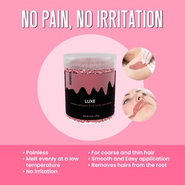 MISS CIRE - Metallic Pink Hypoallergenic Vegan Hard Wax Beads - Painless Hair Removal Peel-Off Wax - No Strips Needed - Low melting Point - Ultra Smooth - For Sensitive Skin - Face and Body - 8 Oz