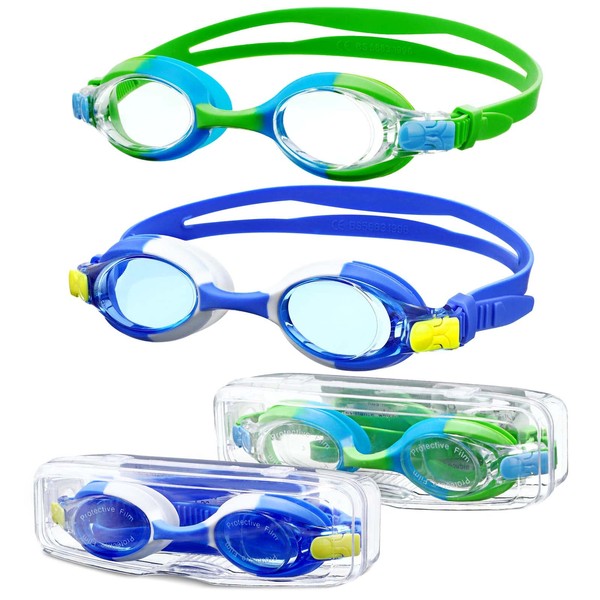 Juatellay Kids Swim Goggles with Cases, 2 Packs No Leaking