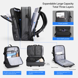 MARK RYDEN Travel Backpack for Men, 40L Airline Approved Carry on Backpack with USB Charging Port, 17.3 Inch Waterproof Business Laptop Backpack