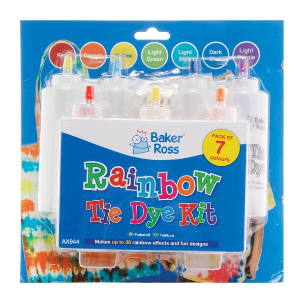 Baker Ross AX944 Rainbow Tie Dye Kit - Pack of 7, Make Your Own Tie Dye, Children Arts and Crafts Projects, Creative Activities for Kids