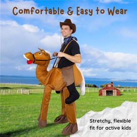 Dress Up America ADULTS Ride A Horse Costume for Adults - Western Cowboy Horse Costume - Plush Animal Horse Riding Jumpsuit Costume for Men
