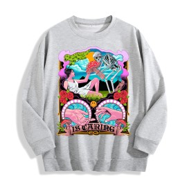 Psychedelic Skeleton Mushroom Graphic Crewneck Sweatshirt, US Warehouse, 6 ColorsSize: S, Color: Light Gray