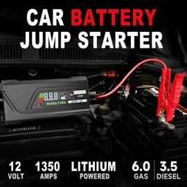 Hobby Colin 400E Car Jump Starter 12V 1350A Peak 1600mAh Battery Booster for 6.0L Gasoline and 3.5L Diesel Engines, LED Display, Indicators, Starter Cables