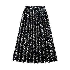 Milumia Women's Vintage Printed A Line High Waist Flare Flowy Casual Midi Skirts, Black, Medium