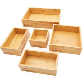 5-Piece Bamboo Storage Box & Organizer Set - Thomas Grace Homewares. Multi-sized Set of 5 Drawer Dividers Organizers Boxes for kitchen, office, jewellery, junk, cosmetic, bath, bedroom or anywhere.