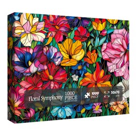 Stained Glass Flower Puzzles for Adults 1000 Pieces, Colorful Floral Garden Jigsaw Puzzle, Art Plant Puzzle