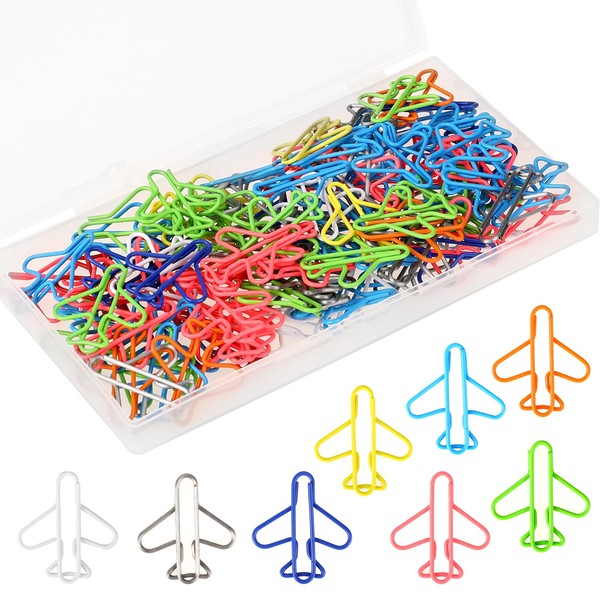 100 Pieces Airplane Shape Paper Clips Rainbow Creative Paper Clips