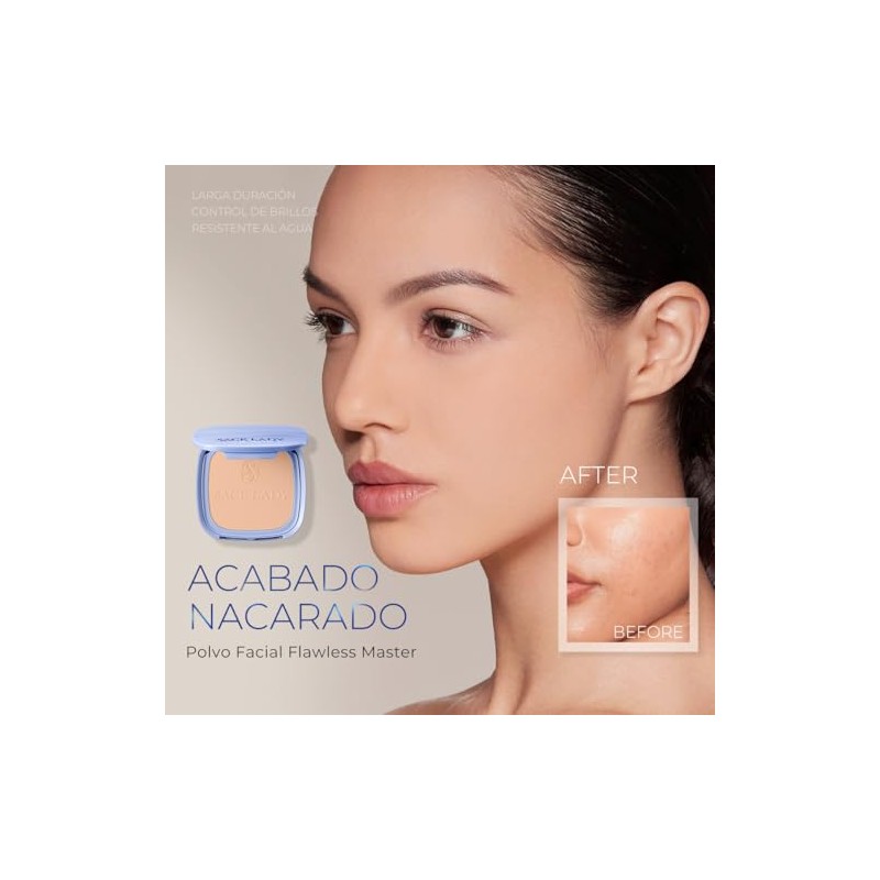 SACE LADY Flawless Master Polvo Compacto Waterproof，Maquillaje en Polvo Traslúcido，Control