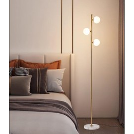 RaGiBow Mid Century Modern Floor Lamp American Style 3 Globe Floor lamp for Living Room Vintage Bright Lighting LED Standing Light for Bedroom Offices(Gold)