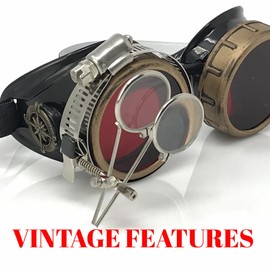 Enjoy Your Steampunk Victorian Style Goggles with Compass Design, Rose Red lenses & ocular Loupe