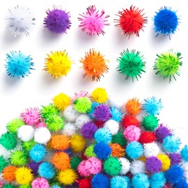 BEIQIYA 200pcs Colorful Pom Pom Balls, 0.59" Sparkly Craft Pom Poms, Soft Fuzzy Pompoms Balls Craft Supplies for Decorations DIY Crafts