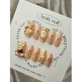 Nude Gold [Handmade Nail Tips] Emily Nail - Short Coffin / 누드골드 [수제네일팁] 에밀리네일 - 숏코핀