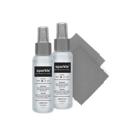 OPTIPAK Sparkle Anti-Reflective Lens Cleaner Spray kit | (2x) 2oz Glasses Cleaner Bottle + (2x) Microfiber Cloth for Eyeglasses, Sunglasses, Lenses, Screens and Camera Cleaning Kit (4 Piece Set)