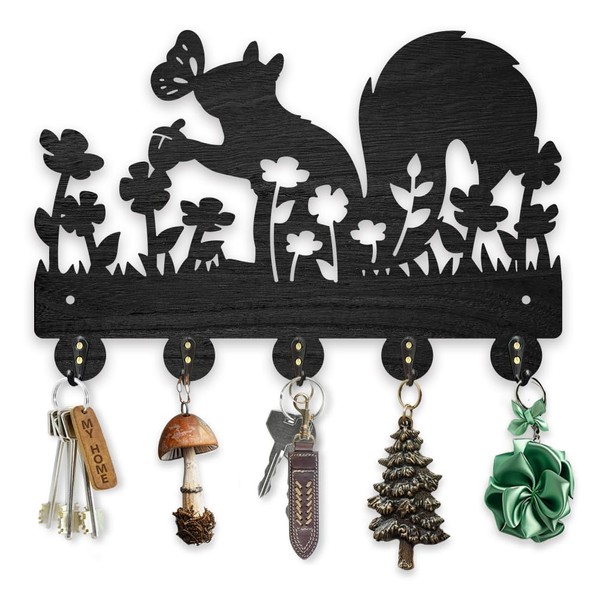 MAYJOYDIY Squirrel Butterfly Flower Coat Rack 11.8×7.2inch Wooden Wildflower Animal