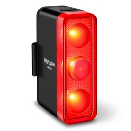 RAVEMEN TR350 Tail Light, Rear Light, Brake Sensor & Auto On/Off, 350 Lumens, 6 Dimming Modes, 3 High Brightness LEDs, Up to 39 Hours of Continuous Usage, USB-C Charging, Power Presentation, Mode