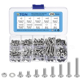 DTGN 250Pcs Machine Screws Assortment Kit, #6-32 Phillips Pan Head Nut and Bolt Assortment Kit, 304 Stainless Steel, Phillips Drive Pan Head Bolt Assortment With Washers