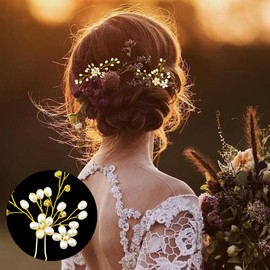 Hair Comb and 4 Pins Bridal Hair Accessories, Pearl Crystal Rhinestone Wedding Hair Comb and Hair Pins for Brides Bridesmaids Women Girls (Gold, 5 Pieces)