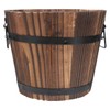 Happyyami Wooden Round Barrel Planter Retro Style Flat Mouth Flower