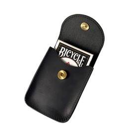 Black Playing Card Case, Leather Single Deck Card Case Holder- Multiple Waist Pouch Fits Poker and Bridge size cards