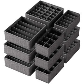 FAMALAHEE Drawer Organizer Divider Foldable Closet Storage Organizer Basket, and Fabric Organization Bins for Clothes, Underwear, Bras, Ties, Accessories, Socks 12 Pack