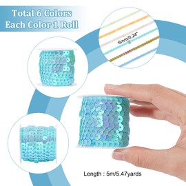 PandaHall 30 Yard Flat Sequins 6 Colours 6 mm Flat Sequins Stripes Trimming Sequins Spool String Shiny Trim Sewing Sequin String for Mermaid Dress Embellishing Headband