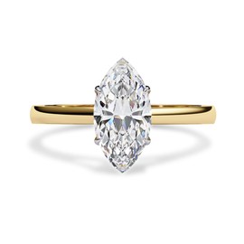 Solitaire Wedding Engagement Ring for Women, Center 10x5mm Marquise Cut Lab Created Moissanite Promise Rings in 14K Yellow Gold Over Sterling Silver Jewelry Gift for Her, Ring Size 7.5