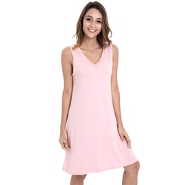 GYS Womens Bamboo-Derived Viscose Nightgowns Soft Sleeveless V Neck Nightdress Lightweight Sleep Shirt S-4XP, A- Pink, XX-Large Plus
