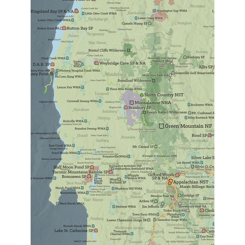 Vermont State Parks & Federal Lands Map 18x24 Poster (Sage