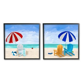 Stupell Industries Beach Chairs at Shore Summer Nautical Scene Wall Art, 2pc, Each 12 x 12, Multi-Color