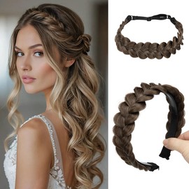 CJL HAIR 2PCs Braided Headbands Hair Piece for Women Synthetic Hair Hoops Head Bands Handmade Braid Hairband Accessories Elastic Stretch Headwrap Coffee Brown