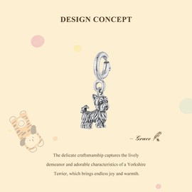 Dog Pendant Elephant Opening Buckle Hamster Charms DIY 925 Sterling Silver Bead fit Love of Paper Clips Bracelet for Women (Yorkshire Terrier Charms)